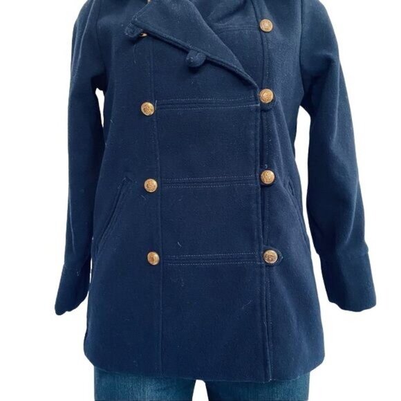 XinyuFushi Pea Coat Blue Jacket Gold Button Women's Coat Size Small - Picture 3 of 11